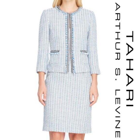 Tahari Jackets & Blazers - Fun White/Gray/Blue Tweed + Chain Tahari Suit Sz 4